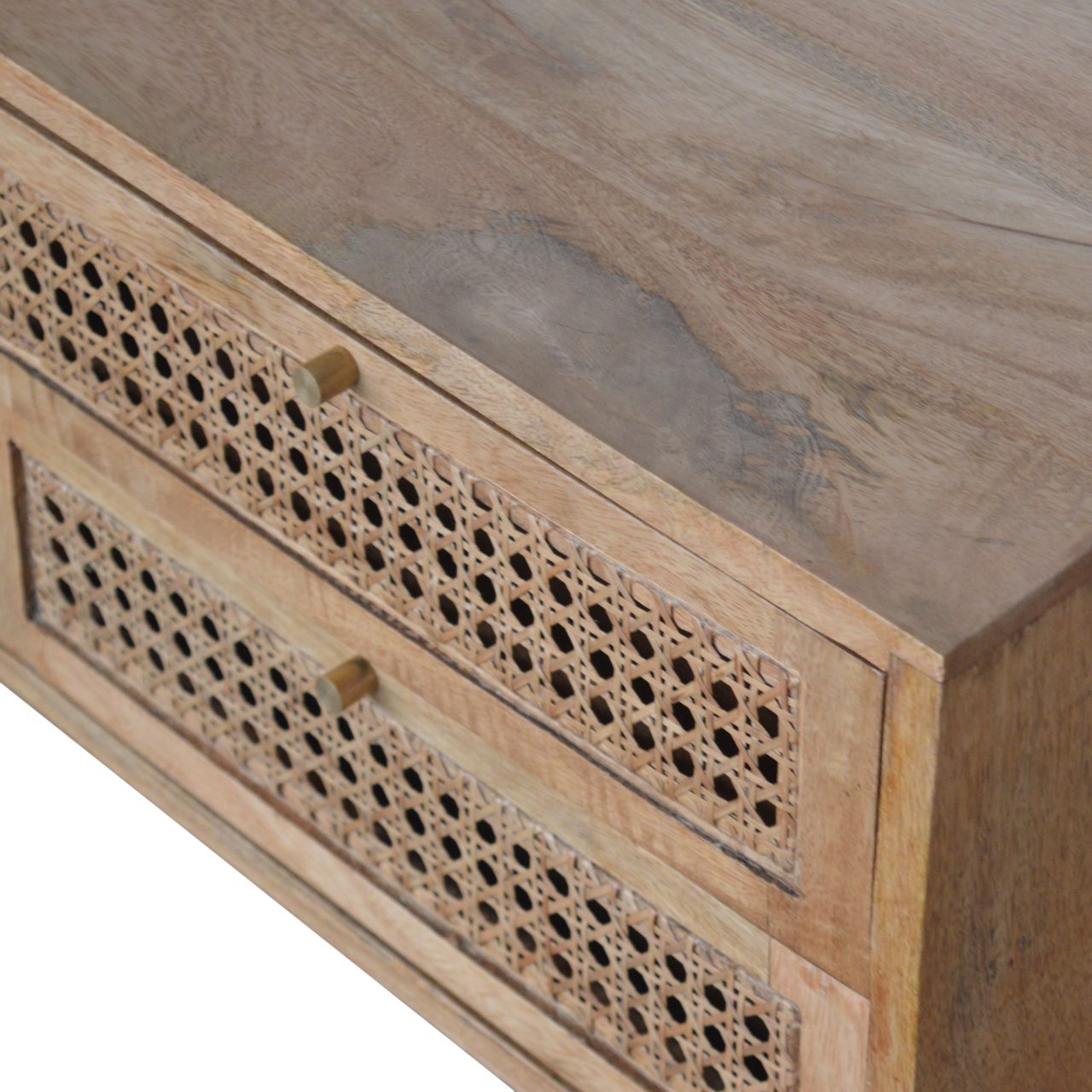 Solid Wood 2 Drawer Rattan TV Stand