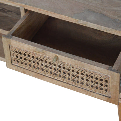 Solid Wood 2 Drawer Rattan TV Stand
