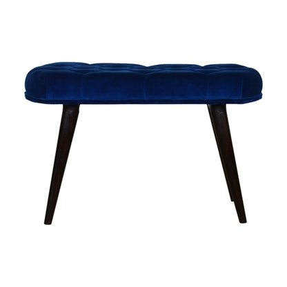 Solid Wood Royal Blue Cotton Velvet Deep Button Bench