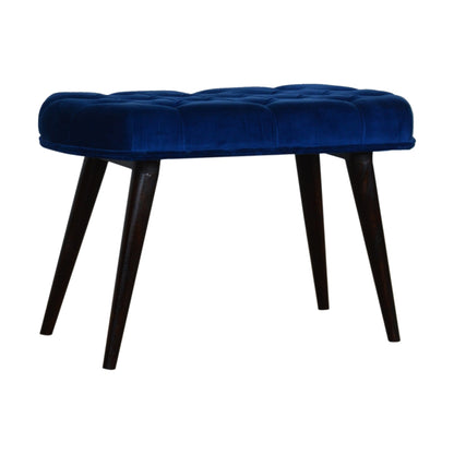 Solid Wood Royal Blue Cotton Velvet Deep Button Bench