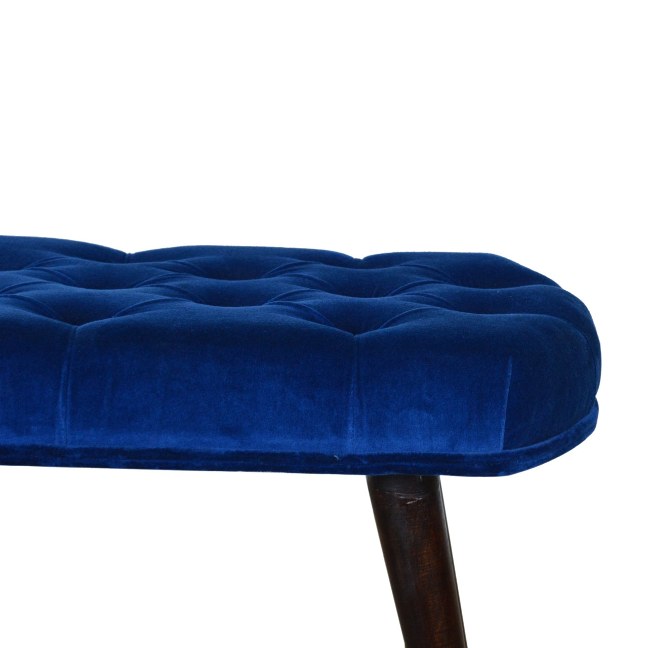 Solid Wood Royal Blue Cotton Velvet Deep Button Bench
