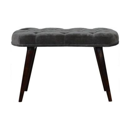 Solid Wood Grey Cotton Deep Button Bench