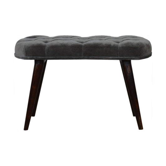 Solid Wood Grey Cotton Deep Button Bench