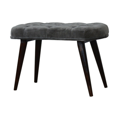 Solid Wood Grey Cotton Deep Button Bench