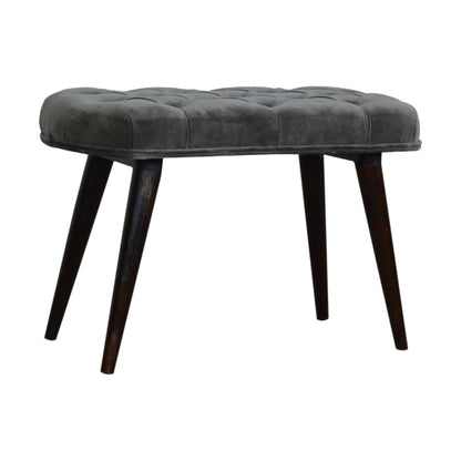 Solid Wood Grey Cotton Deep Button Bench