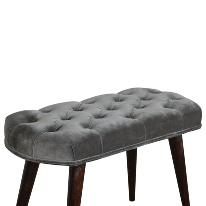 Solid Wood Grey Cotton Deep Button Bench
