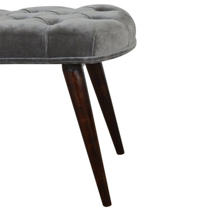 Solid Wood Grey Cotton Deep Button Bench