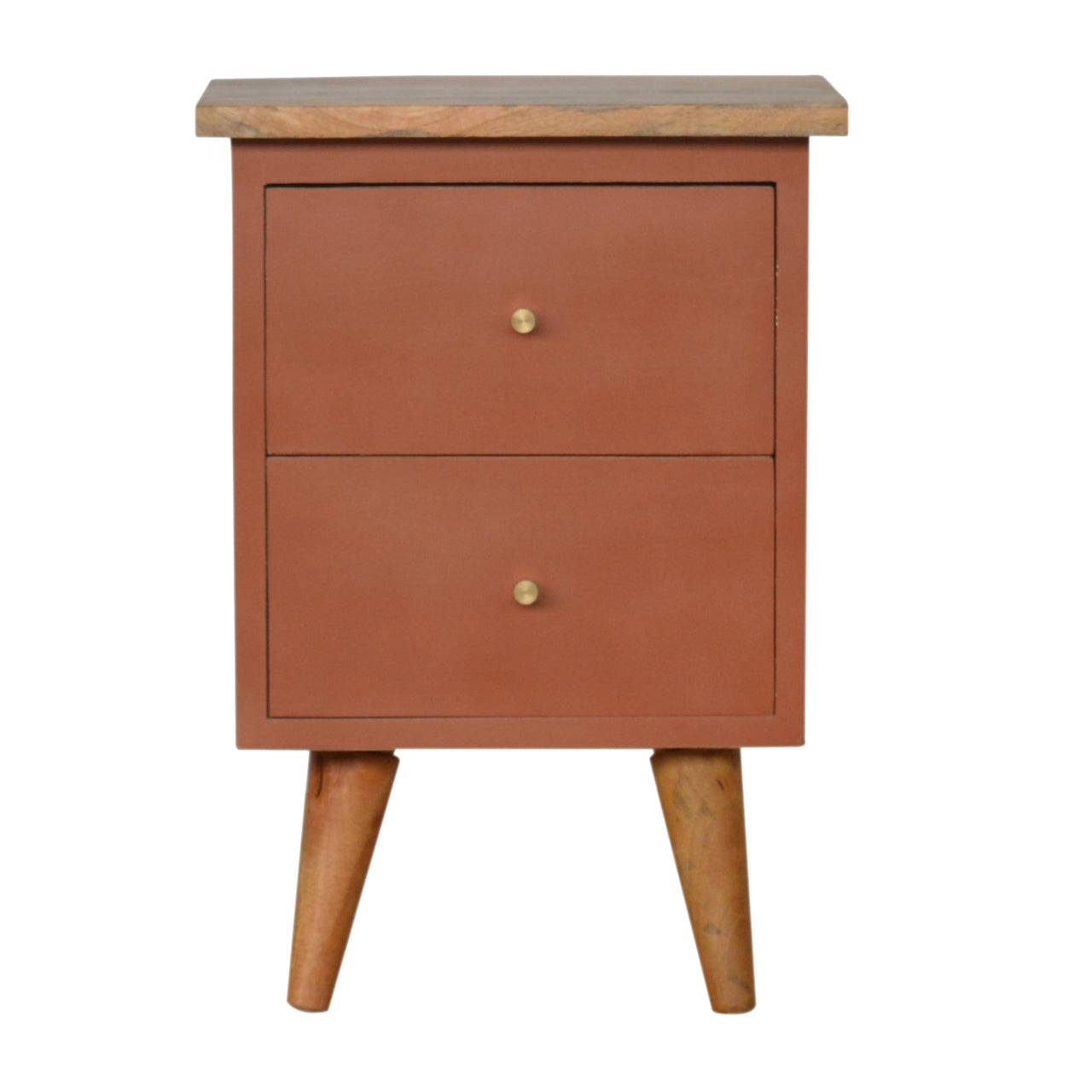 Solid Wood Deep Orange Hand Painted Bedside