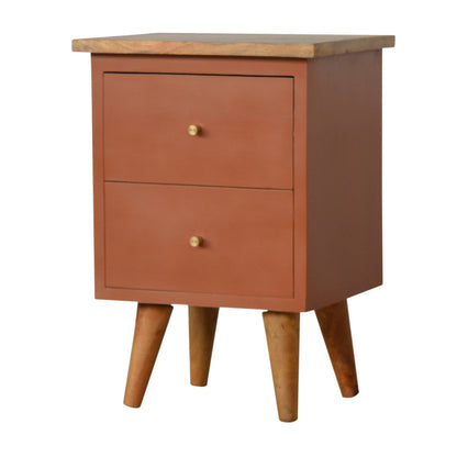 Solid Wood Deep Orange Hand Painted Bedside