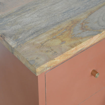 Solid Wood Deep Orange Hand Painted Bedside