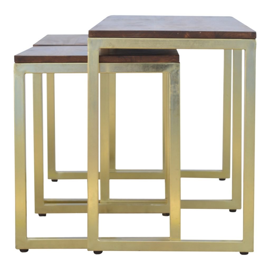 Solid Wood Iron Gold Base Table Set of 3