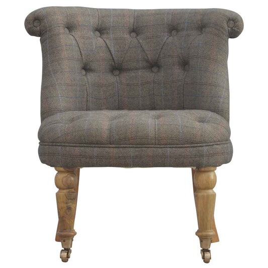 Solid Wood Small Multi Tweed Accent Chair