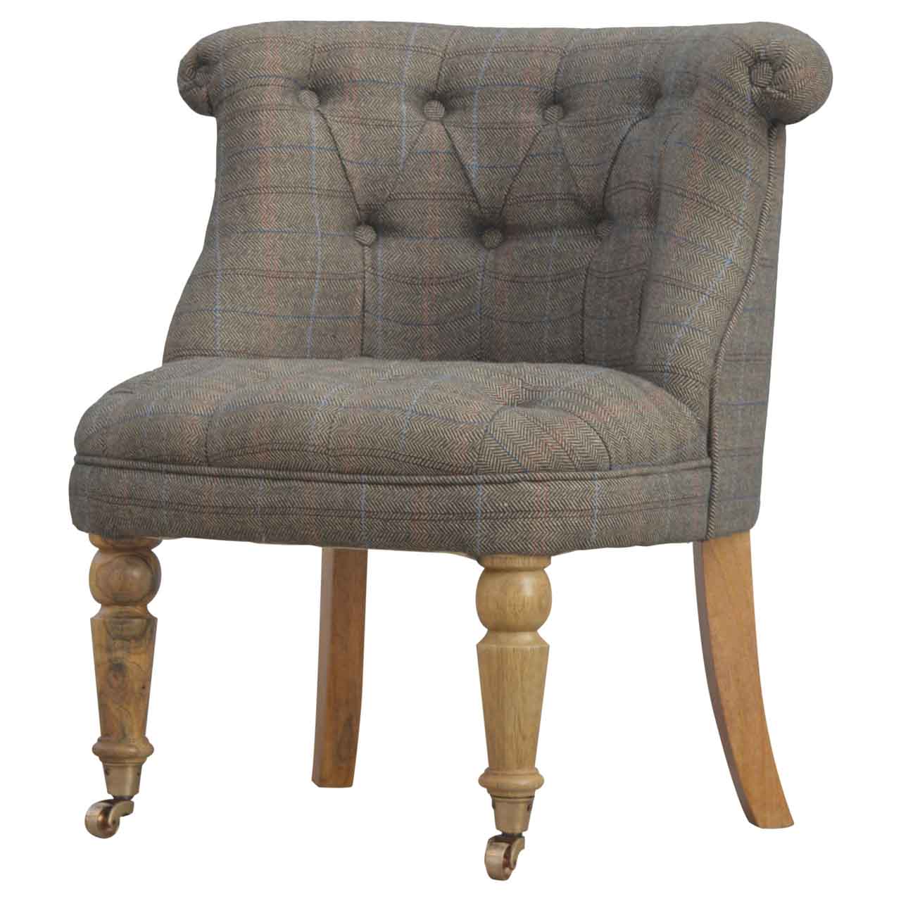 Solid Wood Small Multi Tweed Accent Chair