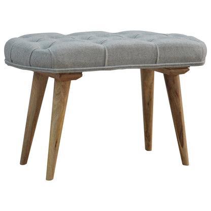 upholstered nordic style bench with deep buttoned grey tweed top