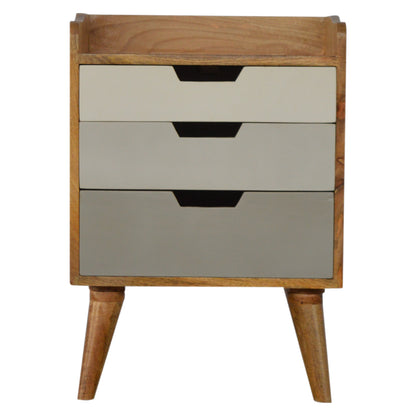 Solid Wood 3 Drawer Grey & White Painted Bedside