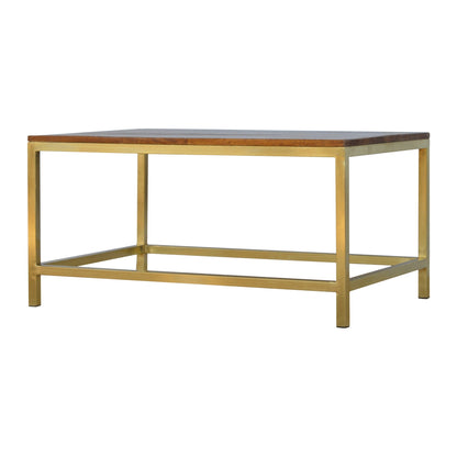 Solid Wood Rectangular Coffee Table with Gold Base