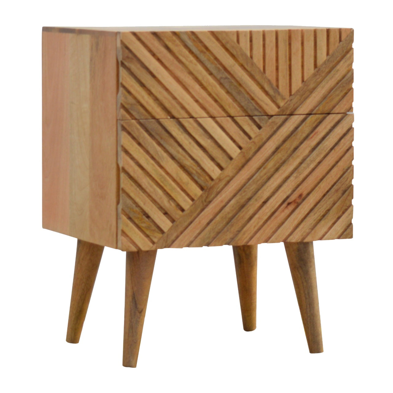 Solid Wood 2 Drawer Line Carved Bedside