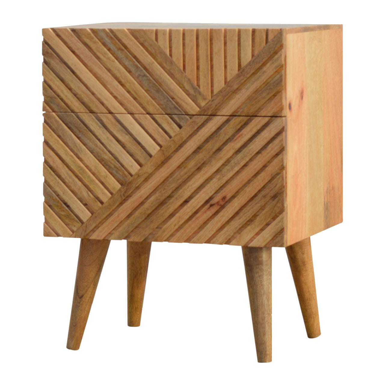 Solid Wood 2 Drawer Line Carved Bedside