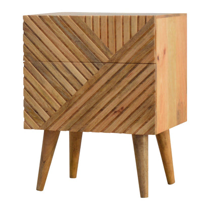 Solid Wood 2 Drawer Line Carved Bedside