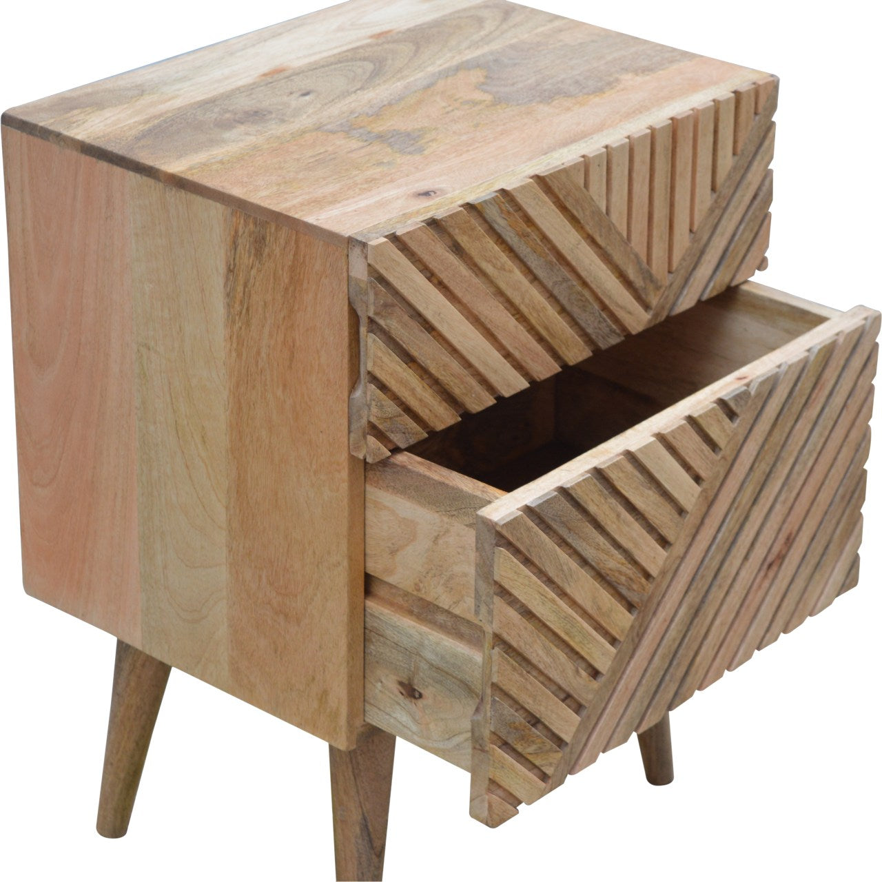 Solid Wood 2 Drawer Line Carved Bedside