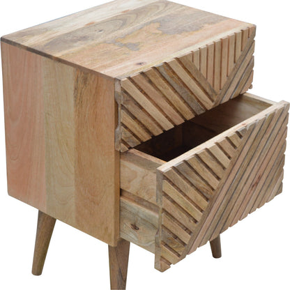 Solid Wood 2 Drawer Line Carved Bedside