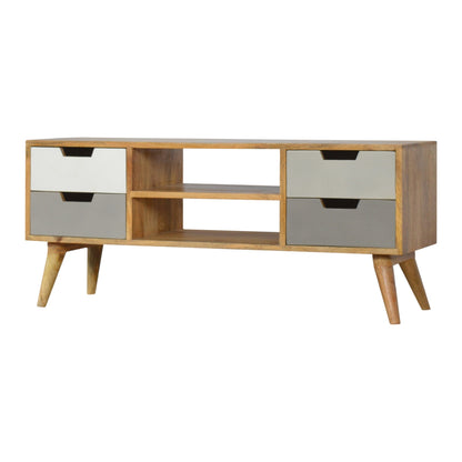Solid Wood 4 Grey Hand painted Drawer TV Stand