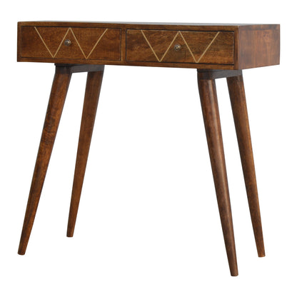 Solid Wood Geometric Brass Inlay Console Table