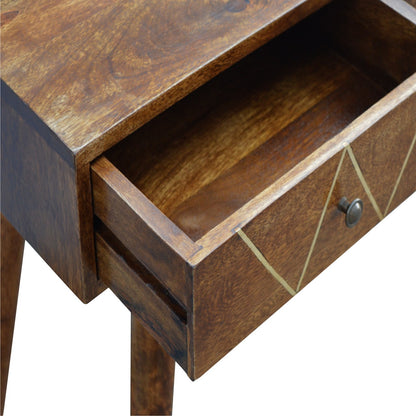 Solid Wood Geometric Brass Inlay Console Table