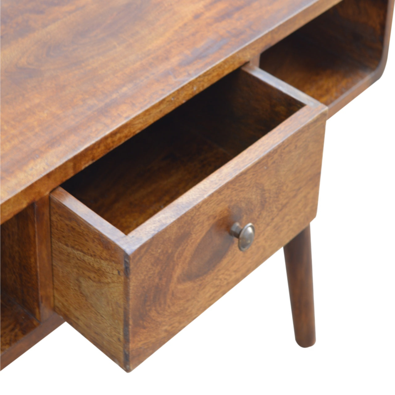 Solid Wood Curved Chestnut Coffee Table with Central Drawer