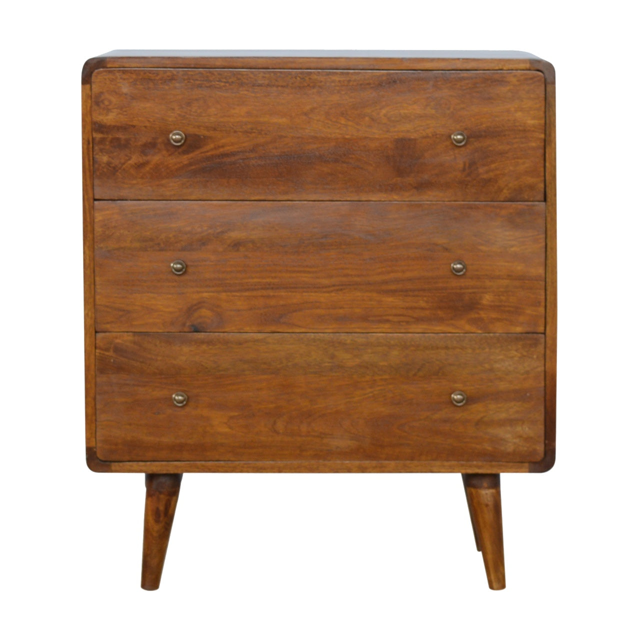 Solid Wood 3 Drawer Curved Chestnut Chest