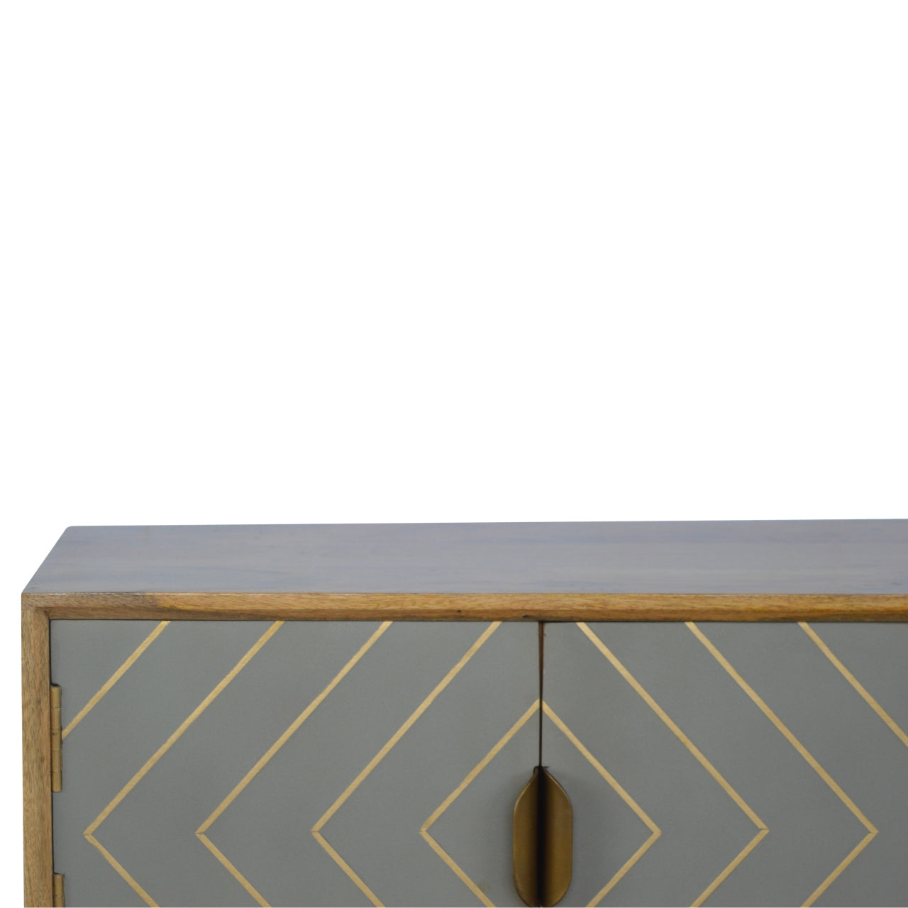 Solid Wood Sleek Cement Brass Inlay TV Stand
