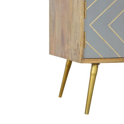 Solid Wood Sleek Cement Brass Inlay TV Stand