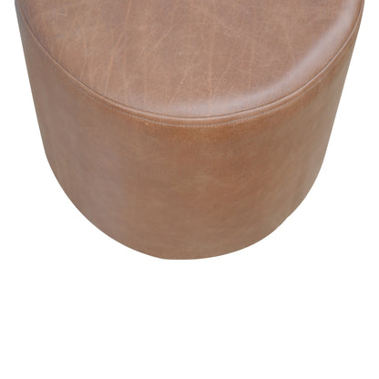 Solid Wood Brown Buffalo Leather Footstool with Gold Base