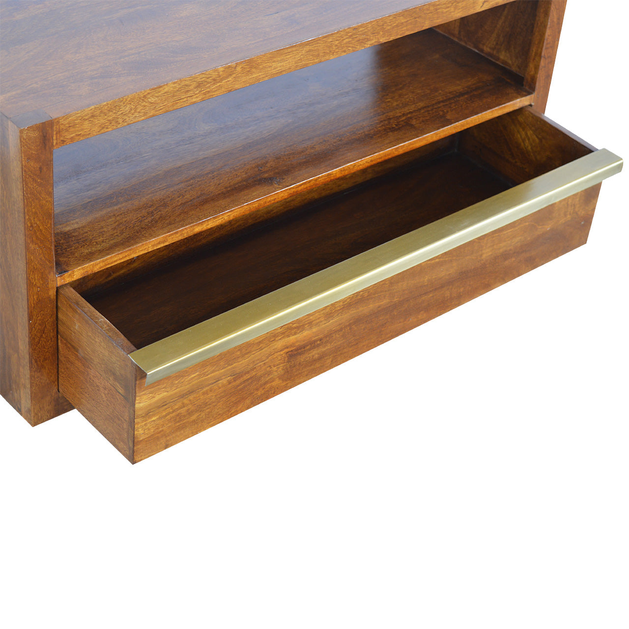 Solid Wood Chestnut TV Stand with Gold Bar