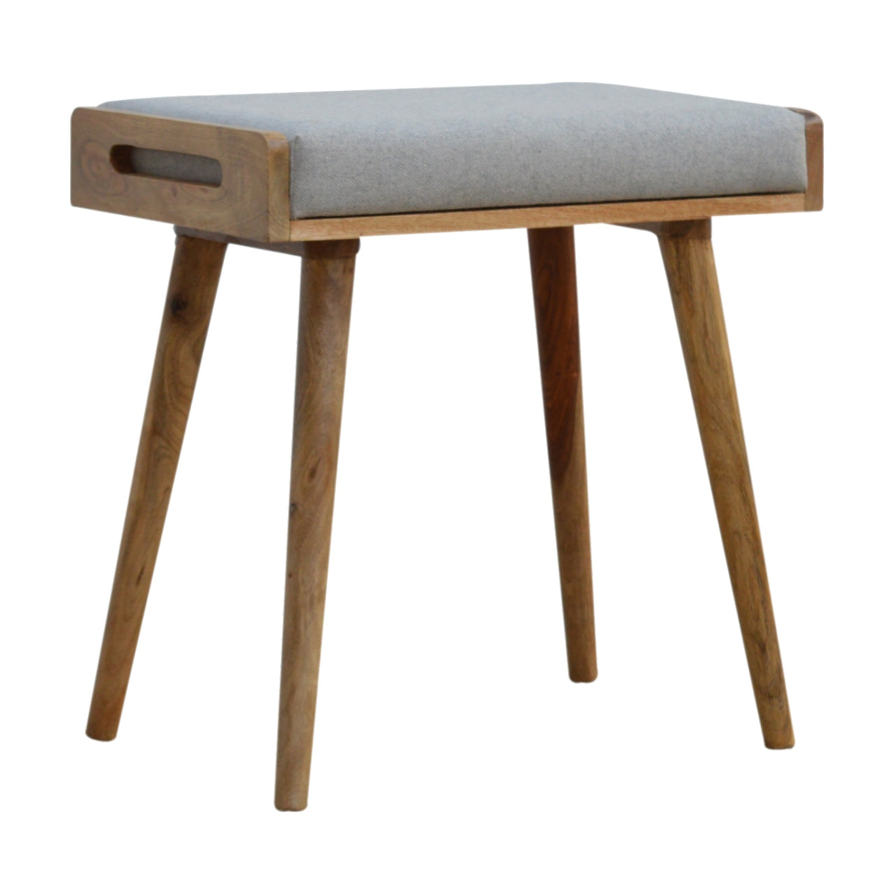 Solid Wood Grey Tweed Tray Style Footstool