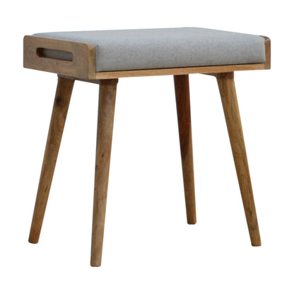 Solid Wood Grey Tweed Tray Style Footstool
