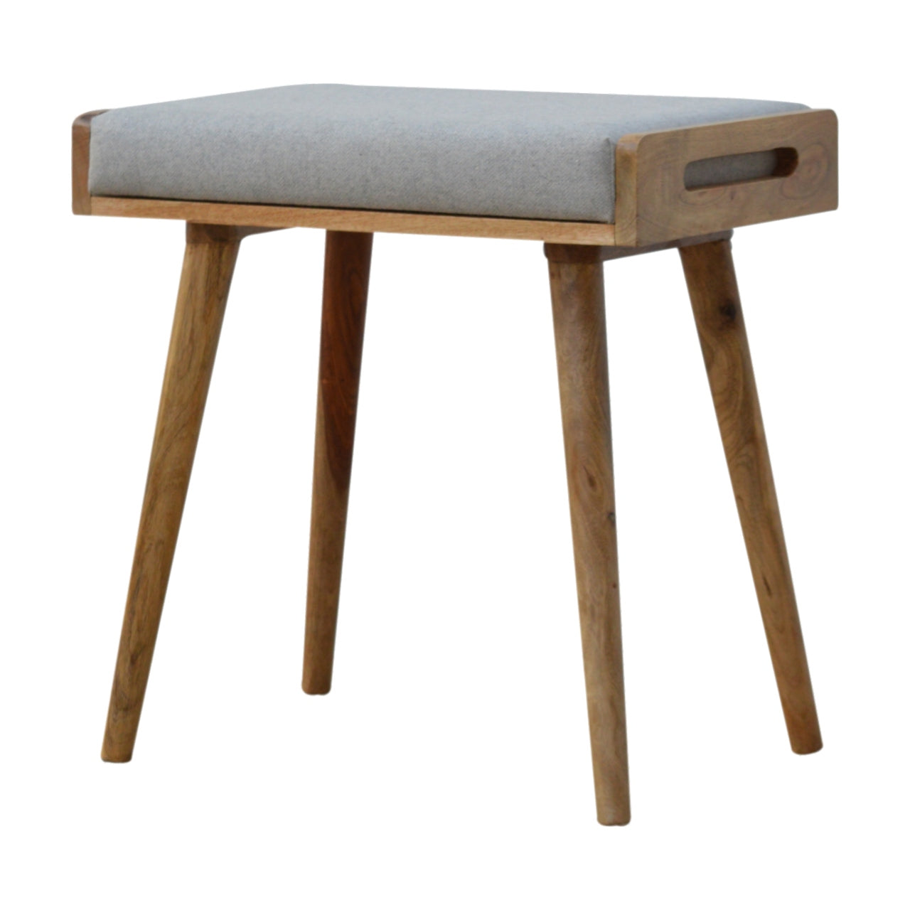 Solid Wood Grey Tweed Tray Style Footstool