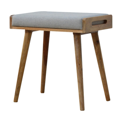 Solid Wood Grey Tweed Tray Style Footstool