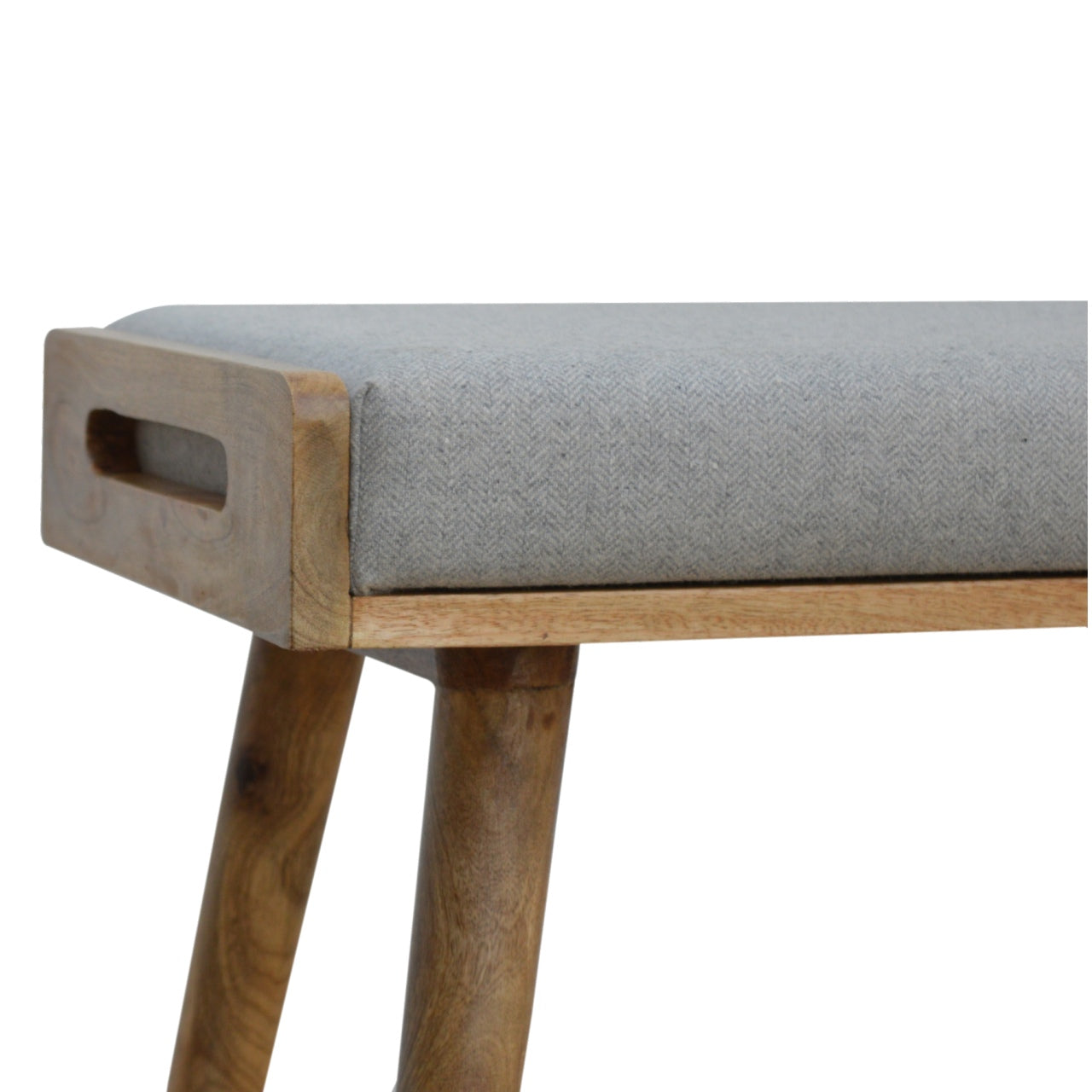 Solid Wood Grey Tweed Tray Style Footstool