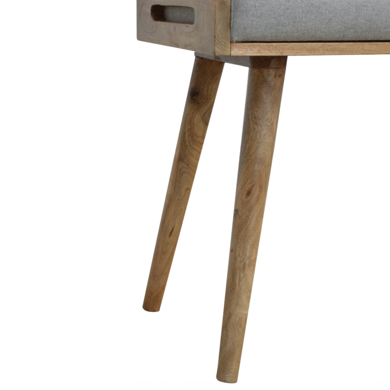 Solid Wood Grey Tweed Tray Style Footstool