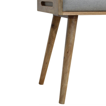Solid Wood Grey Tweed Tray Style Footstool