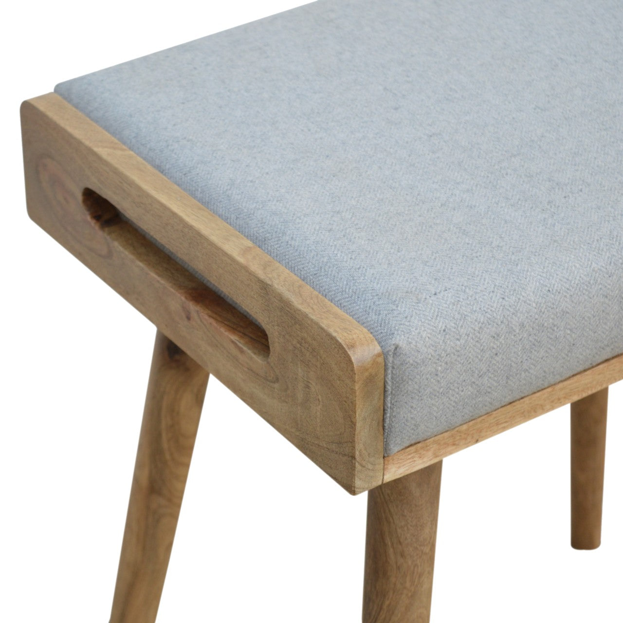 Solid Wood Grey Tweed Tray Style Footstool