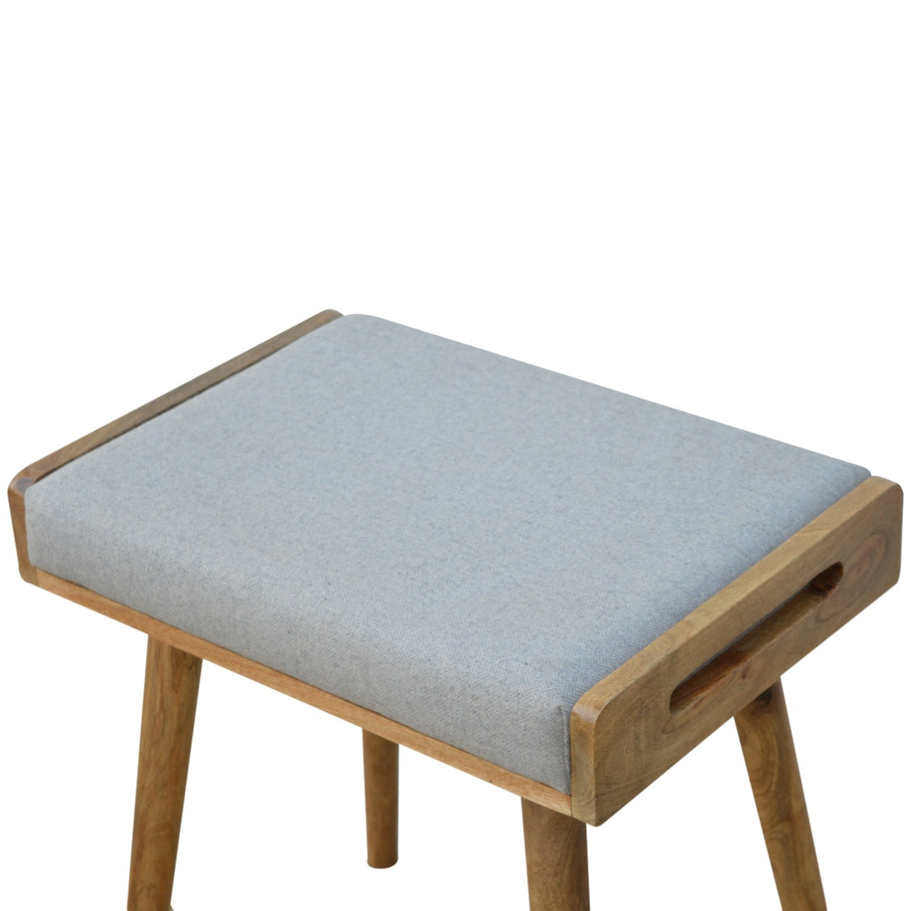 Solid Wood Grey Tweed Tray Style Footstool