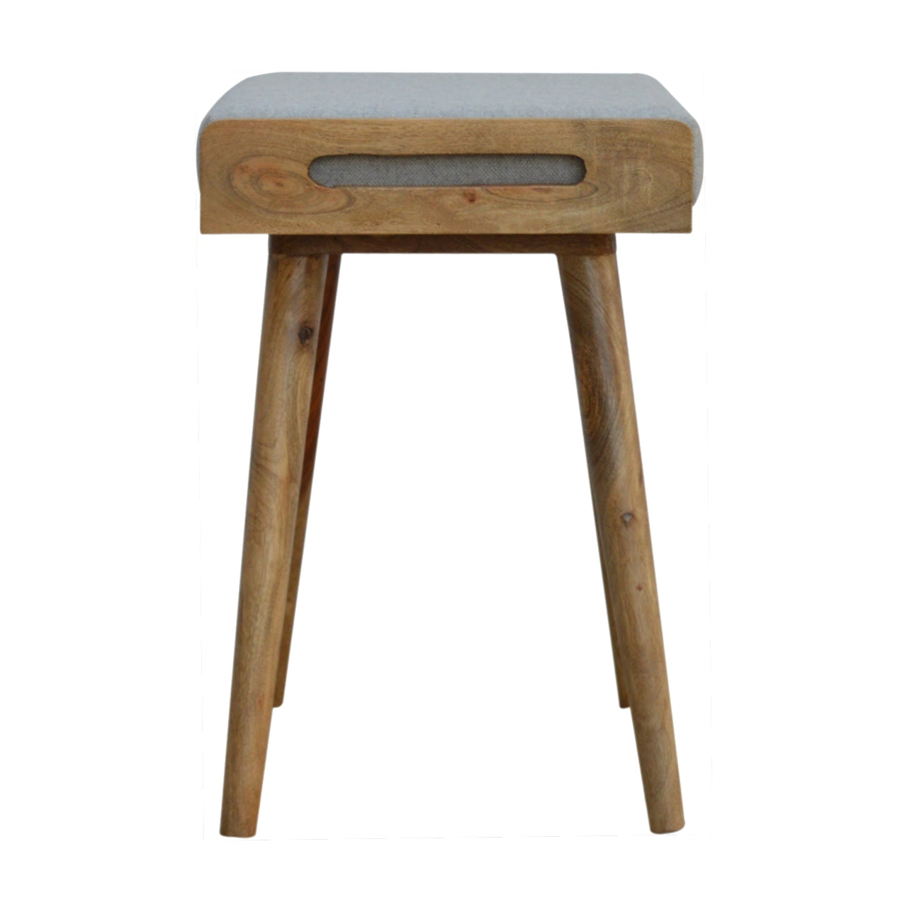 Solid Wood Grey Tweed Tray Style Footstool