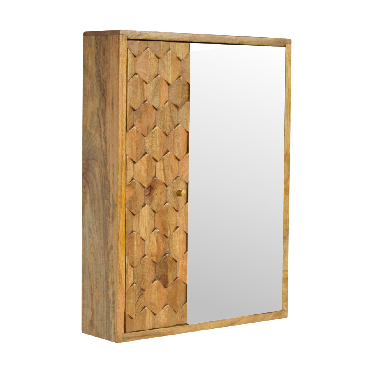 Solid Wood Pineapple Carved Sliding Wall Mirror Cabinet