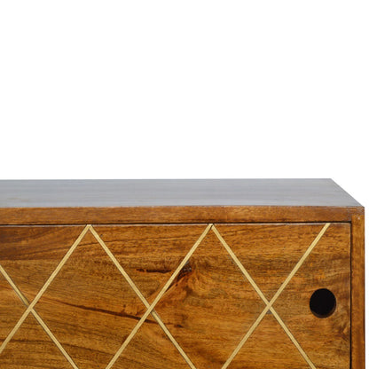 Solid Wood Brass Inlay Coffee Table with Sliding Door