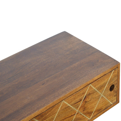 Solid Wood Brass Inlay Coffee Table with Sliding Door