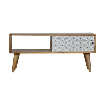 Solid Wood White Geo Sliding Door TV Stand