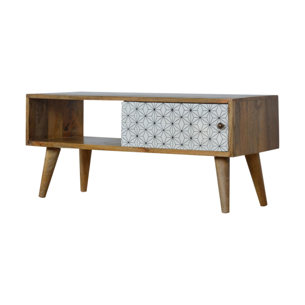 Solid Wood White Geo Sliding Door TV Stand