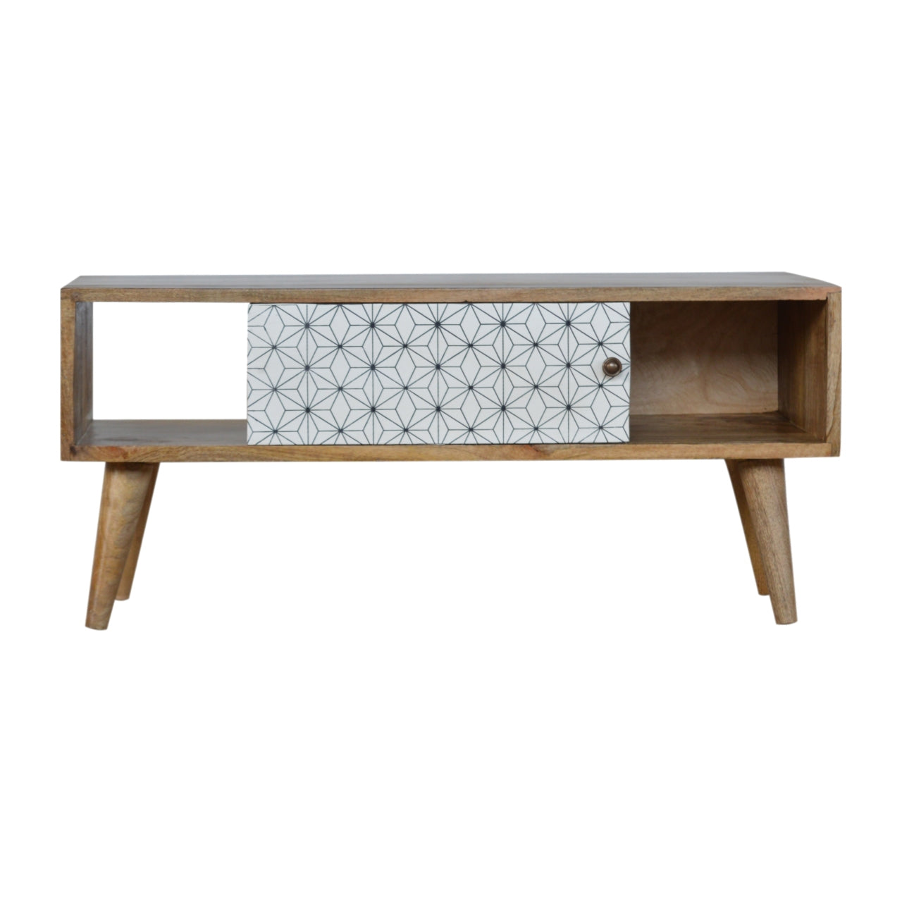 Solid Wood White Geo Sliding Door TV Stand